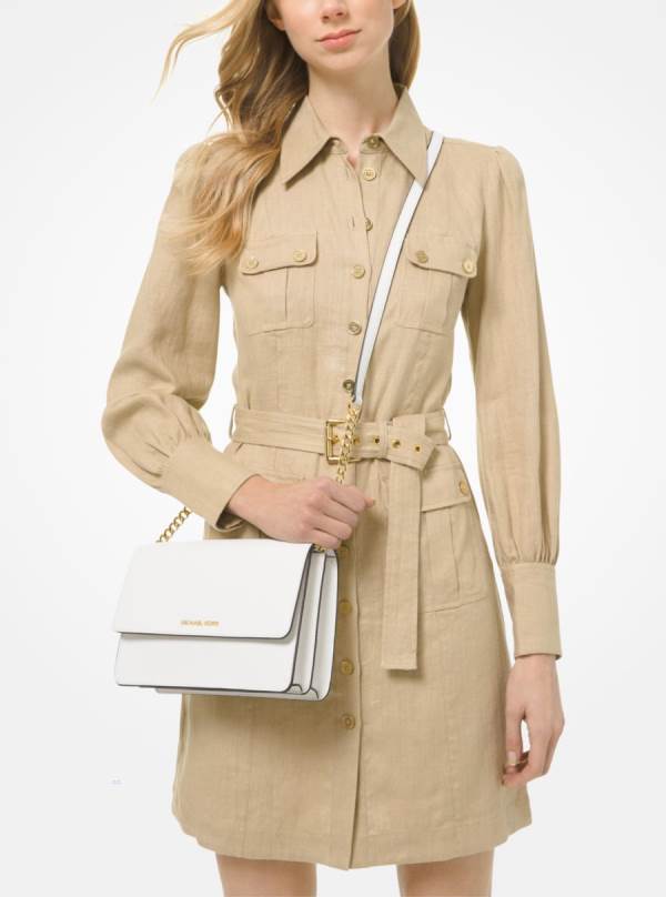 Damske Crossbody Kabelka Michael Kors Daniela Large Saffiano Leather Biele - Kabelky Michael Kors Vypredaj | TNEMR-2175